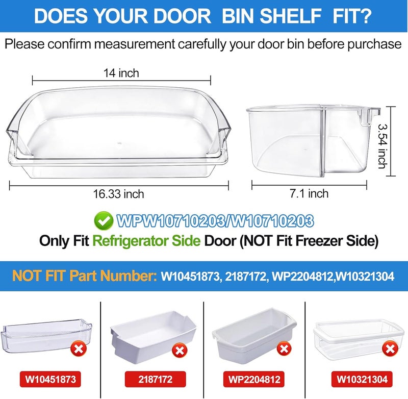 Alvar [2 PACK]UPGRADED WPW10710203 Refrigerator Door Bin Compatible With Kenmore Whirlpool Refrigerator Door Shelf Parts W10710203 W10451871 Whirlpool Fridge Door Shelf Replacement WRS571CIHZ01 WRS588FIHZ00 - Image 2